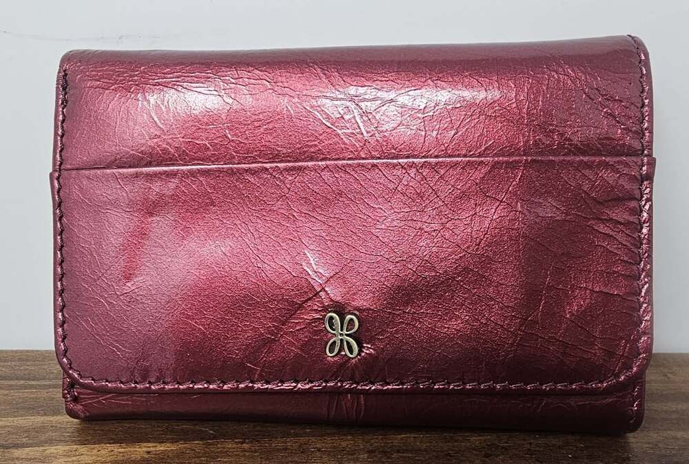 HOBO Jill Iris Trifold Polished Patent Leather Wallet NEW Compact Metallic